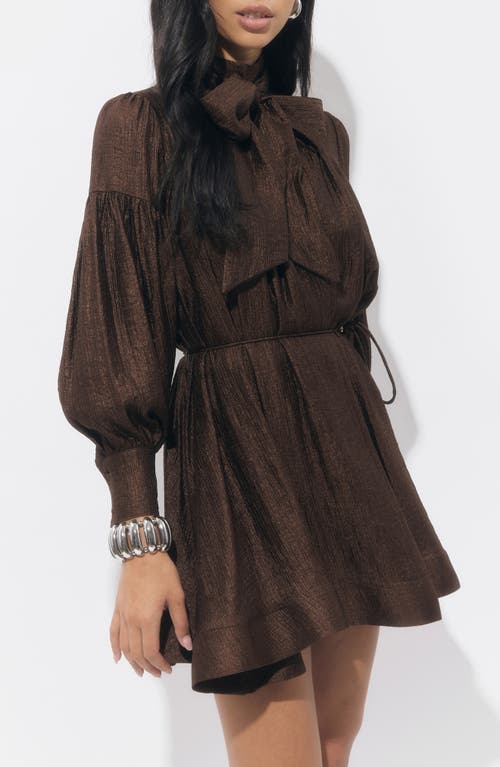 Adelyn Rae Daphne Metallic Long Sleeve Minidress In Brown