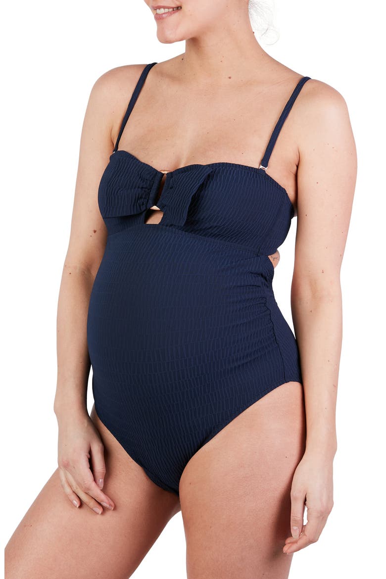 Bow One-Piece Maternity Swimsuit, Main, color, MARINE