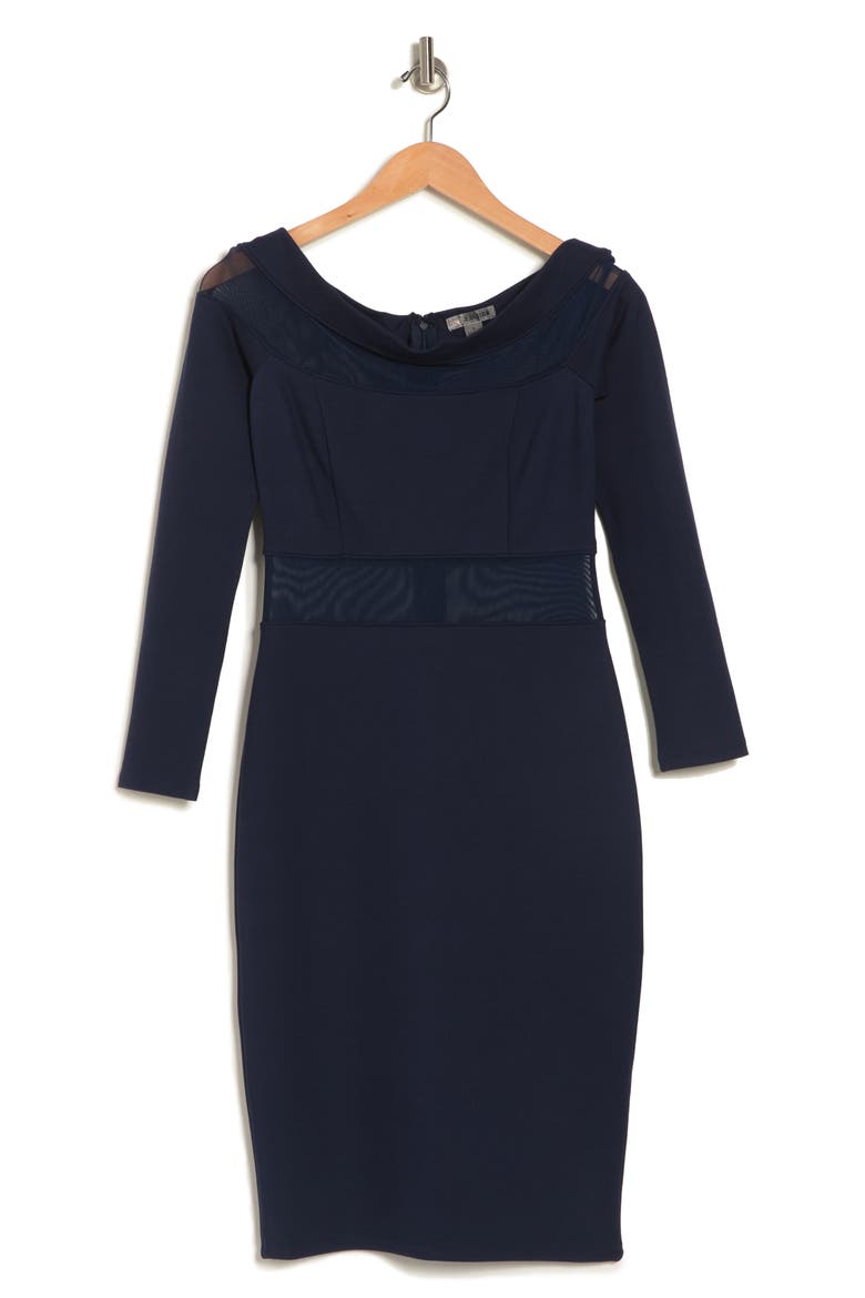 Love by Design Off-the-Shoulder Mesh Panel Bodycon Dress, Alternate, color, NAVY BLAZER