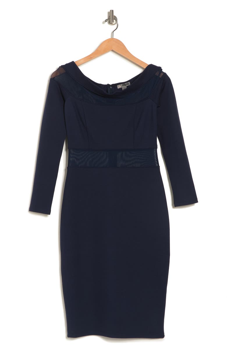 Love By Design Off-the-Shoulder Mesh Panel Bodycon Dress, Alternate, color, Navy Blazer