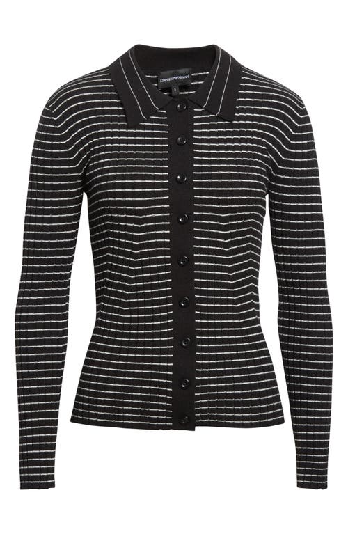 Emporio Armani Stripe Rib Collared Cardigan In Black