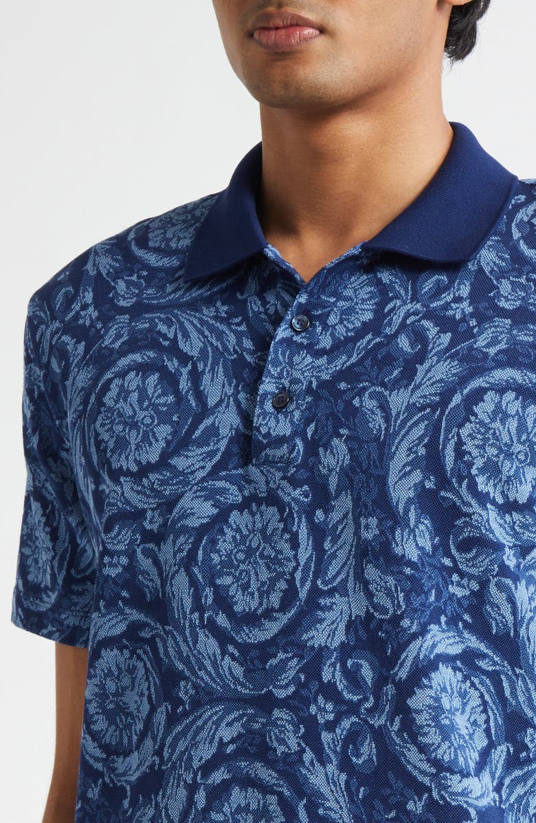 Versace Barocco Jacquard Cotton Piqué Polo, Alternate, color, Ink Celeste