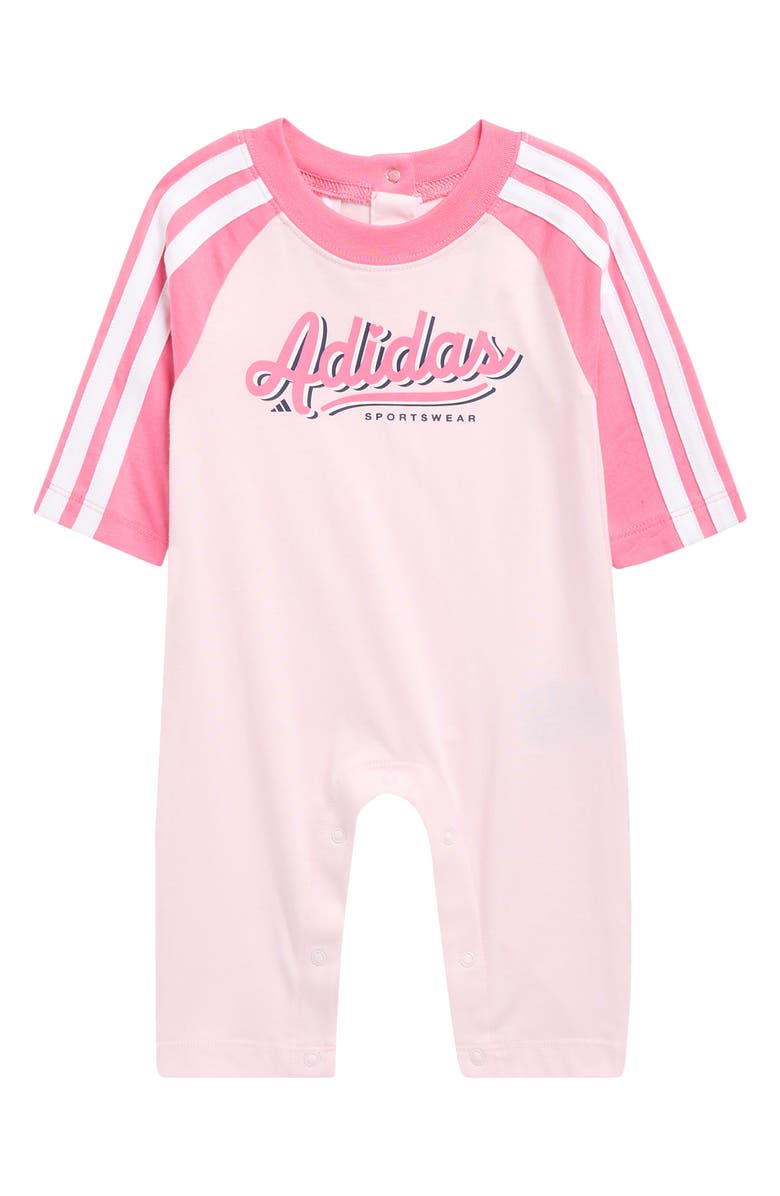 adidas Raglan Logo Romper, Main, color, Medium Pink