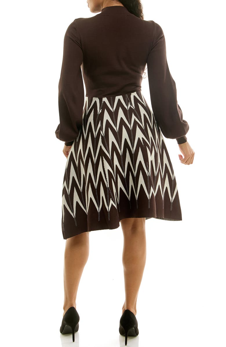 Nina Leonard Mock Neck Long Sleeve Sweater Dress, Alternate, color, Chocolate/Vanilla