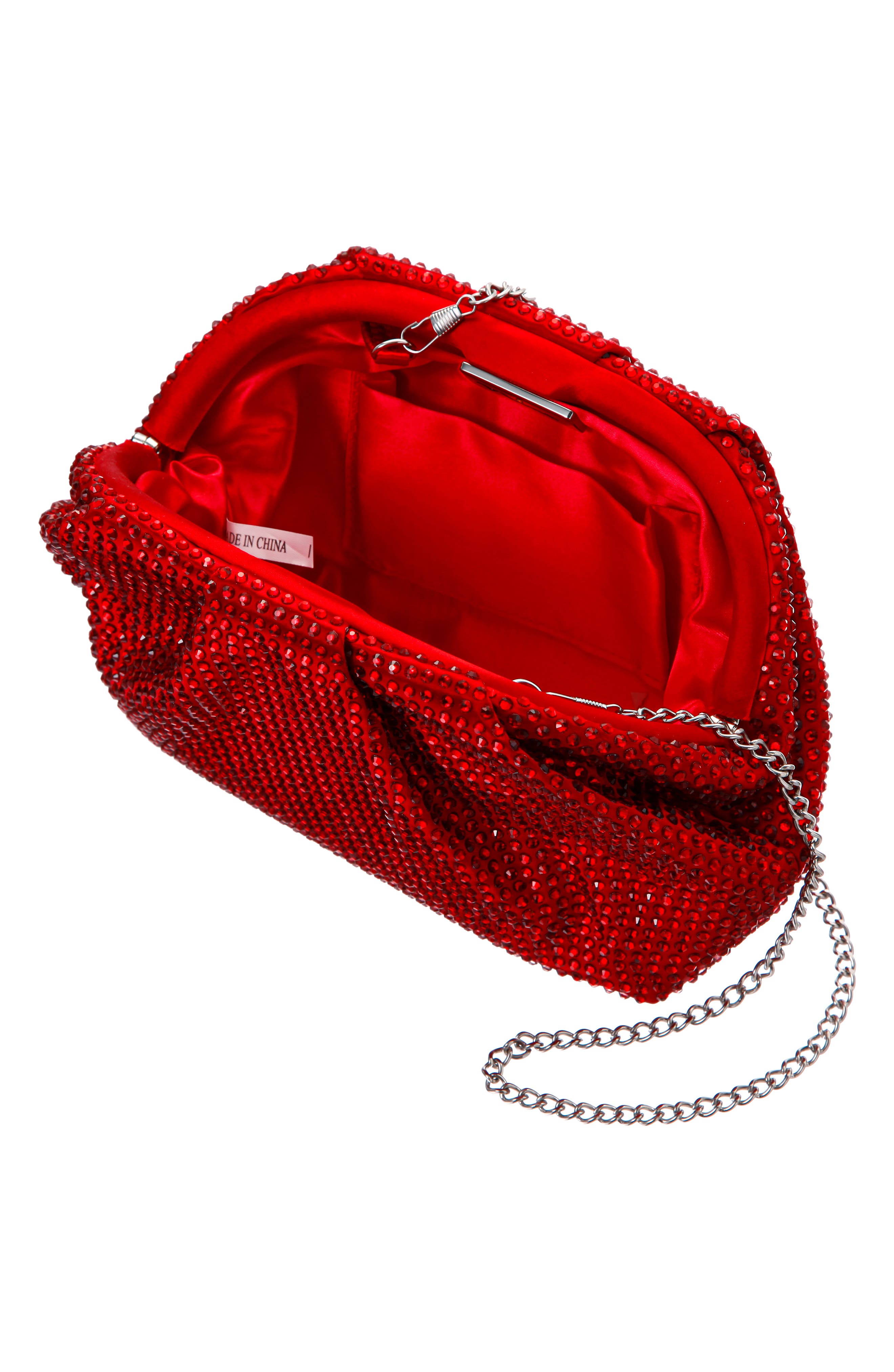 Nina Crystal Frame Satchel, Alternate, color, Siam Red