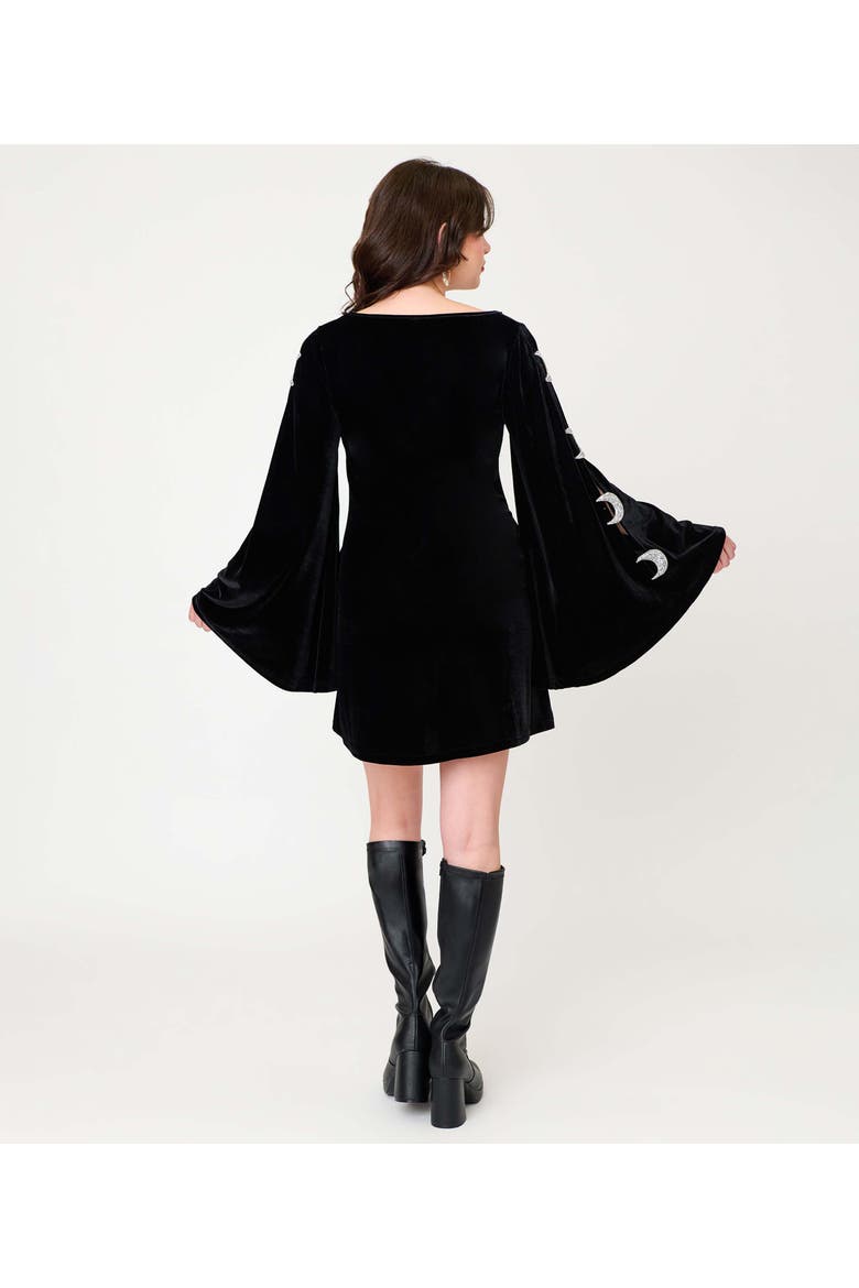 Angel Sleeve Downtown Scene Mini Fit & Flare Dress, Alternate, color, Black w/ Crescent Moon