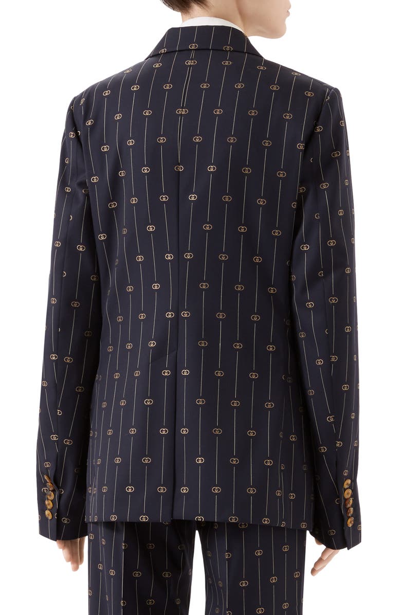 Gucci GG Double Breasted Wool & Silk Blazer, Alternate, color,