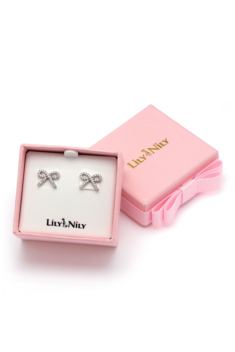 Kids' Pavé Bow Stud Earrings, Alternate, color, SILVER