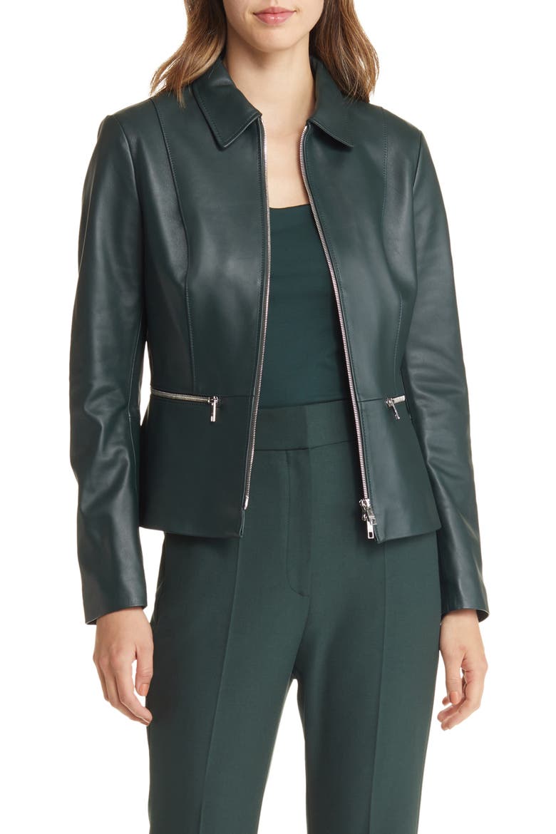Salomea Leather Jacket, Main, color, OPEN GRN