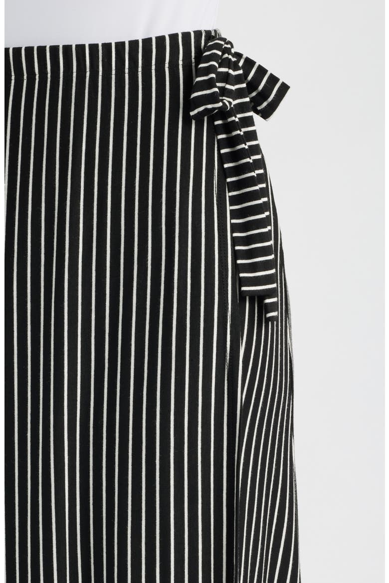 Stripe Faux Wrap High-Low Knit Midi Skirt, Alternate, color, BLACK