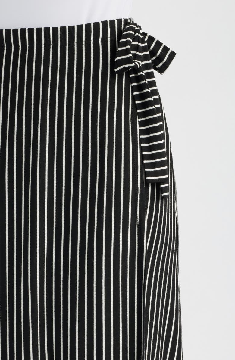 Loveappella Stripe Faux Wrap High-Low Knit Midi Skirt, Alternate, color, Black