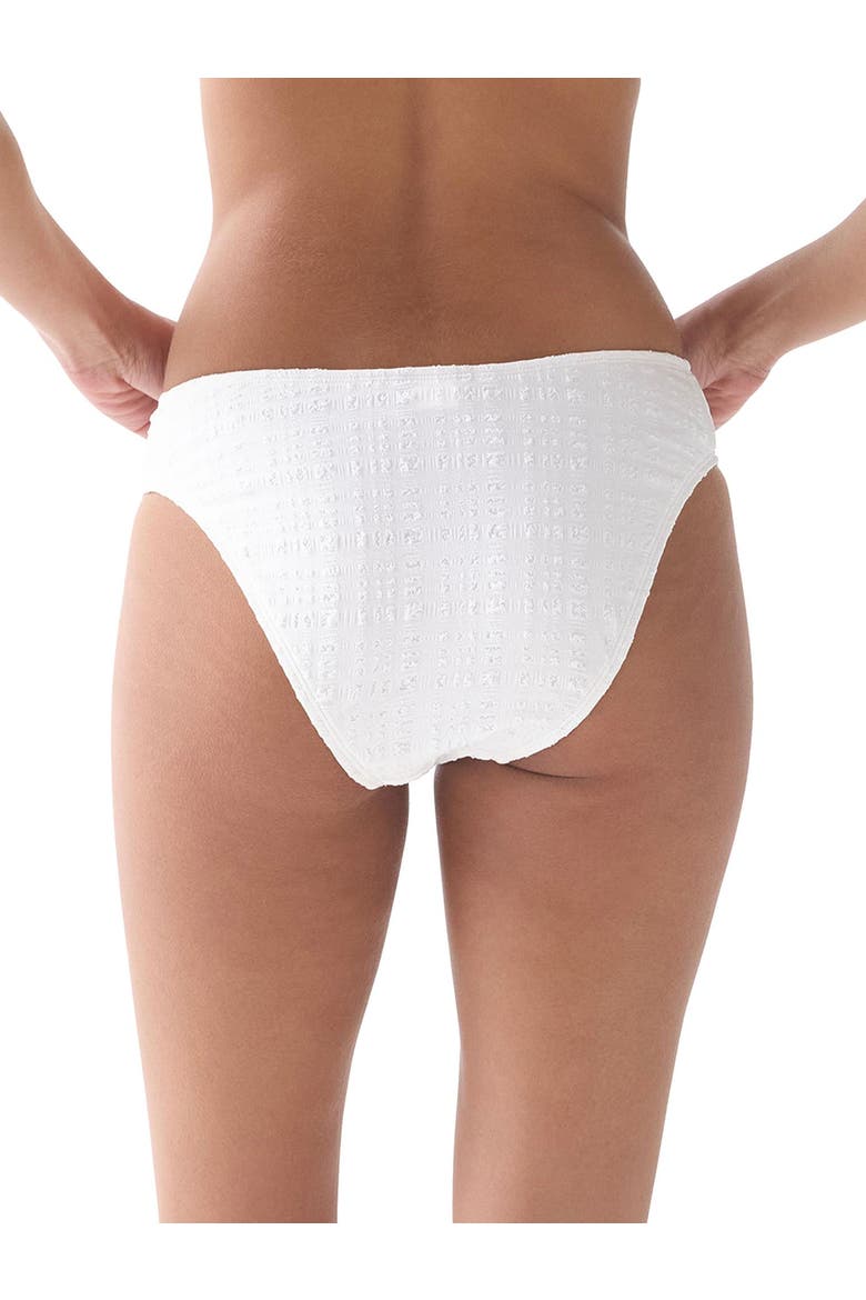 Seersucker High Cut Bikini Swim Bottom Swimsuit, Alternate, color, White