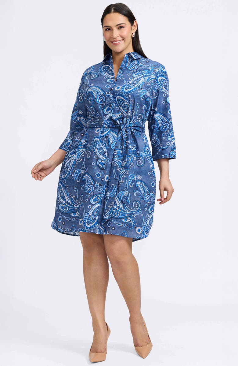 Foxcroft Rocca Paisley Print Belted Cotton Shirtdress, Alternate, color, Blue Multi