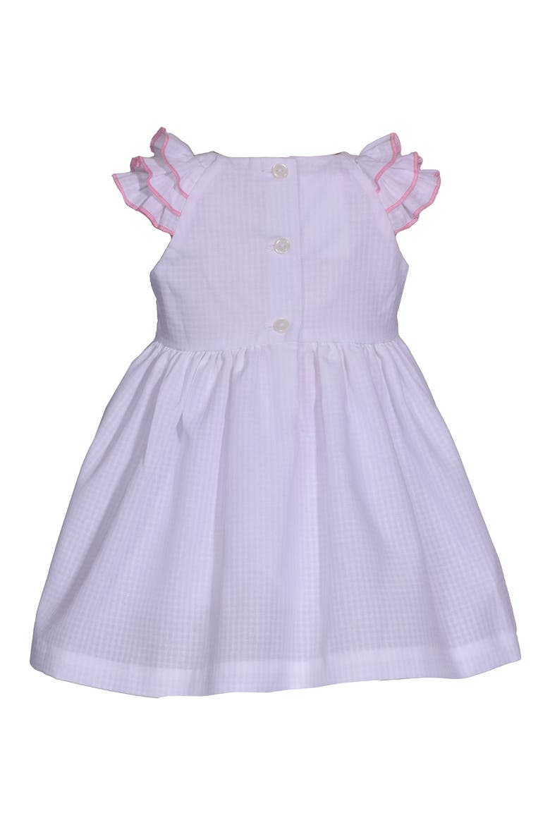 Check Print Floral Embroidered Smocked Dress & Bloomers, Alternate, color, WHITE