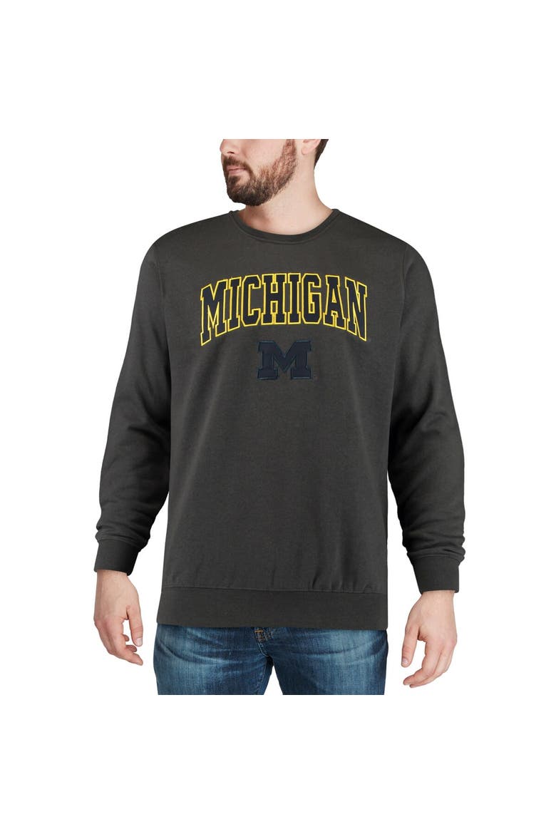 Men's Colosseum Charcoal Michigan Wolverines Arch & Logo Crew Neck Sweatshirt, Alternate, color, Charcoal
