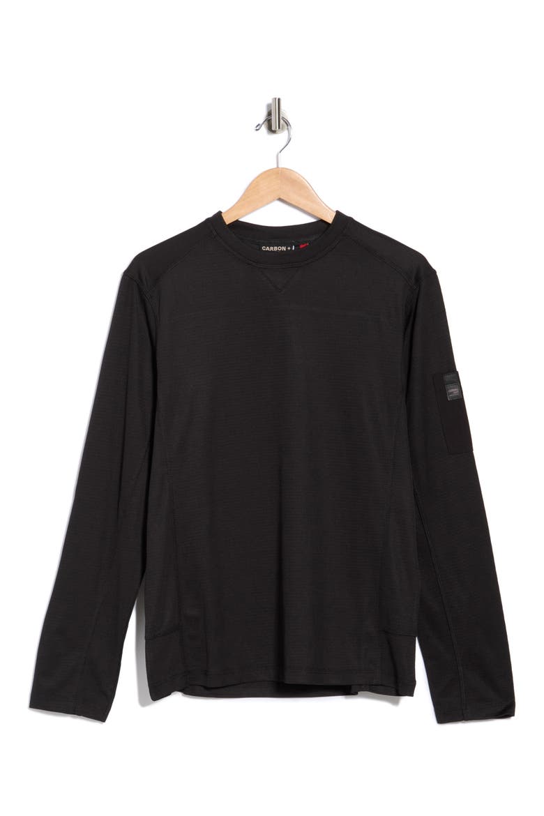 Grid Jacquard Long Sleeve T-Shirt, Alternate, color, BLACK