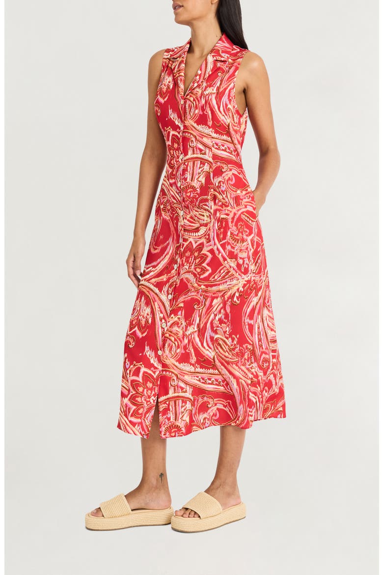 Button Front Midi Dress, Alternate, color, RED/ PINK