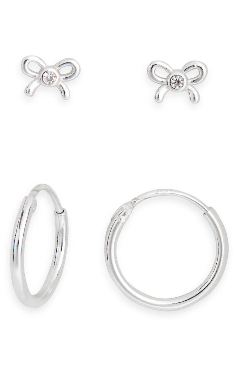Argento Vivo Sterling Silver Set of 2 Hoop Bow Earrings, Main, color, Silver