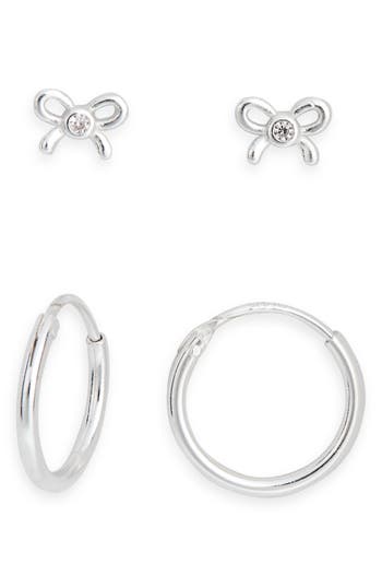Argento Vivo Sterling Silver Set Of 2 Hoop Bow Earrings In Metallic