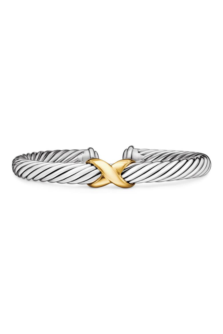 X Classic Cable Station Bracelet in Silver with 14K Gold, 7mm, Main, color, SILVER/ 14K GOLD