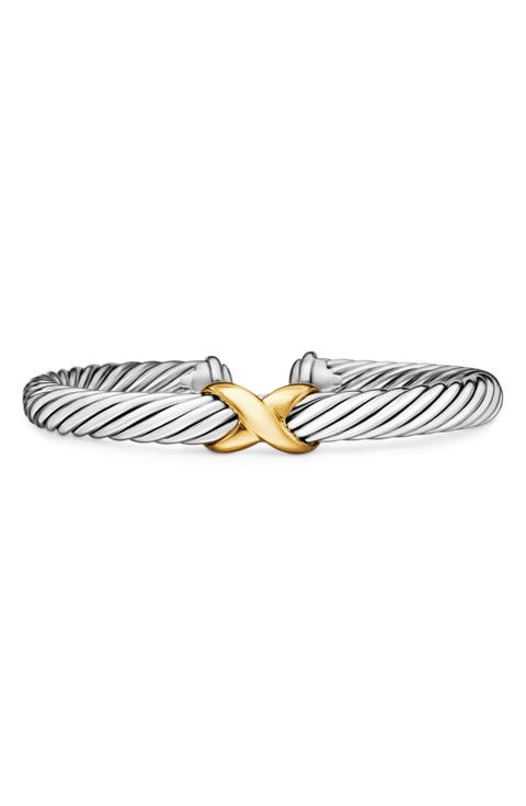X Classic Cable Station Bracelet in Silver with 14K Gold, 7mm