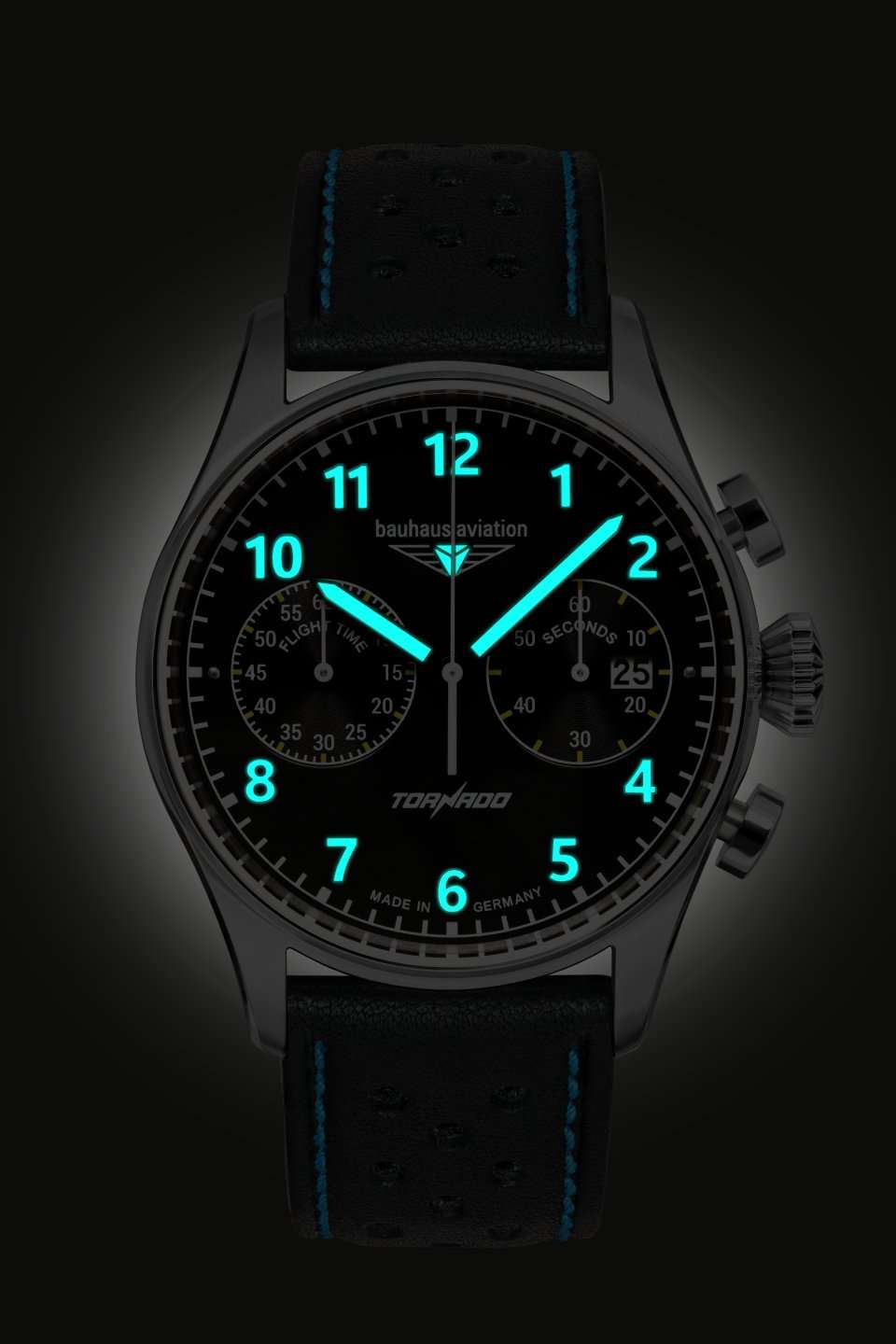 Bauhaus Aviation Tornado - 42mm, Black Dial with Light Blue Accents ...