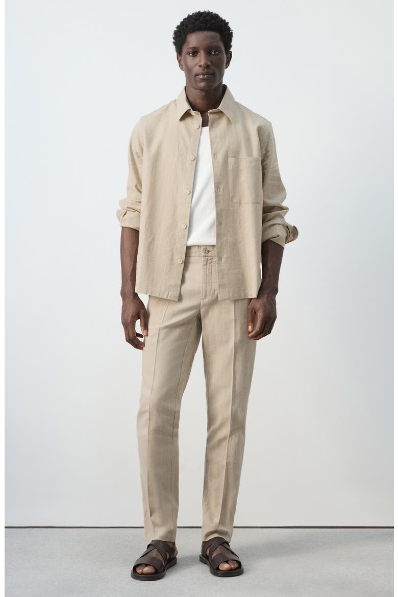 Linen & Cotton Button-Up Shirt, Alternate, color, BEIGE
