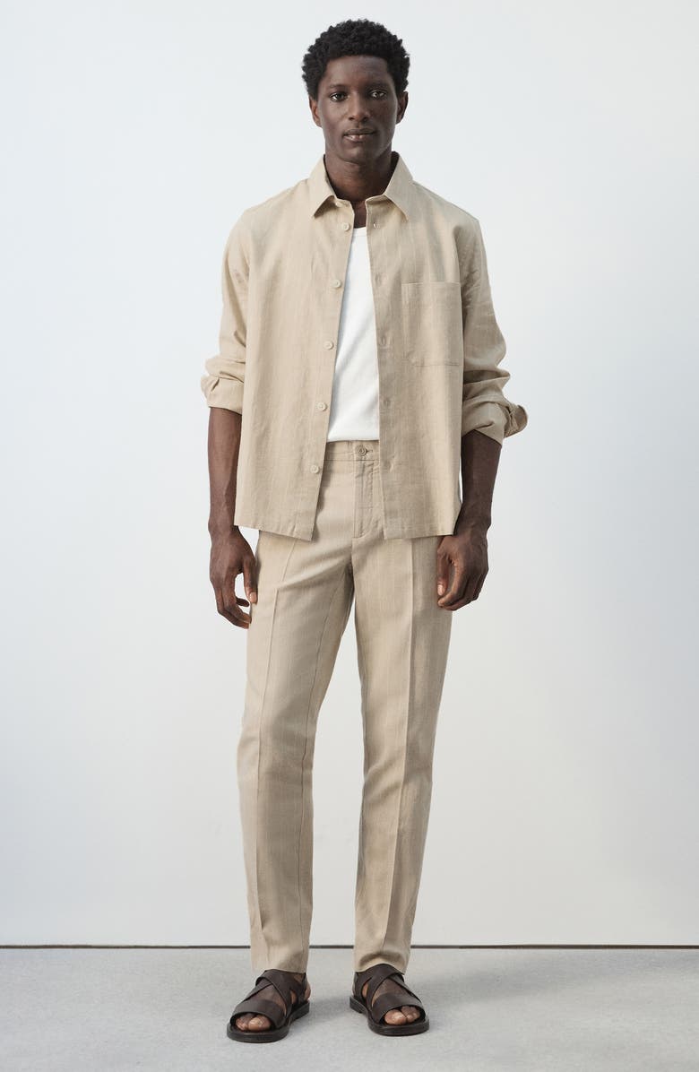 MANGO Linen & Cotton Button-Up Shirt, Alternate, color, Beige