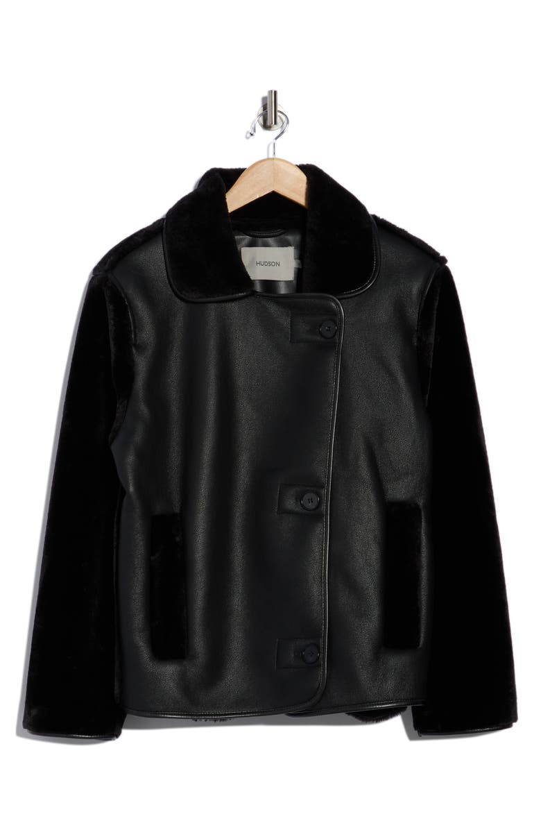 Hudson Jeans Faux Leather & Faux Shearling Jacket, Alternate, color, Black