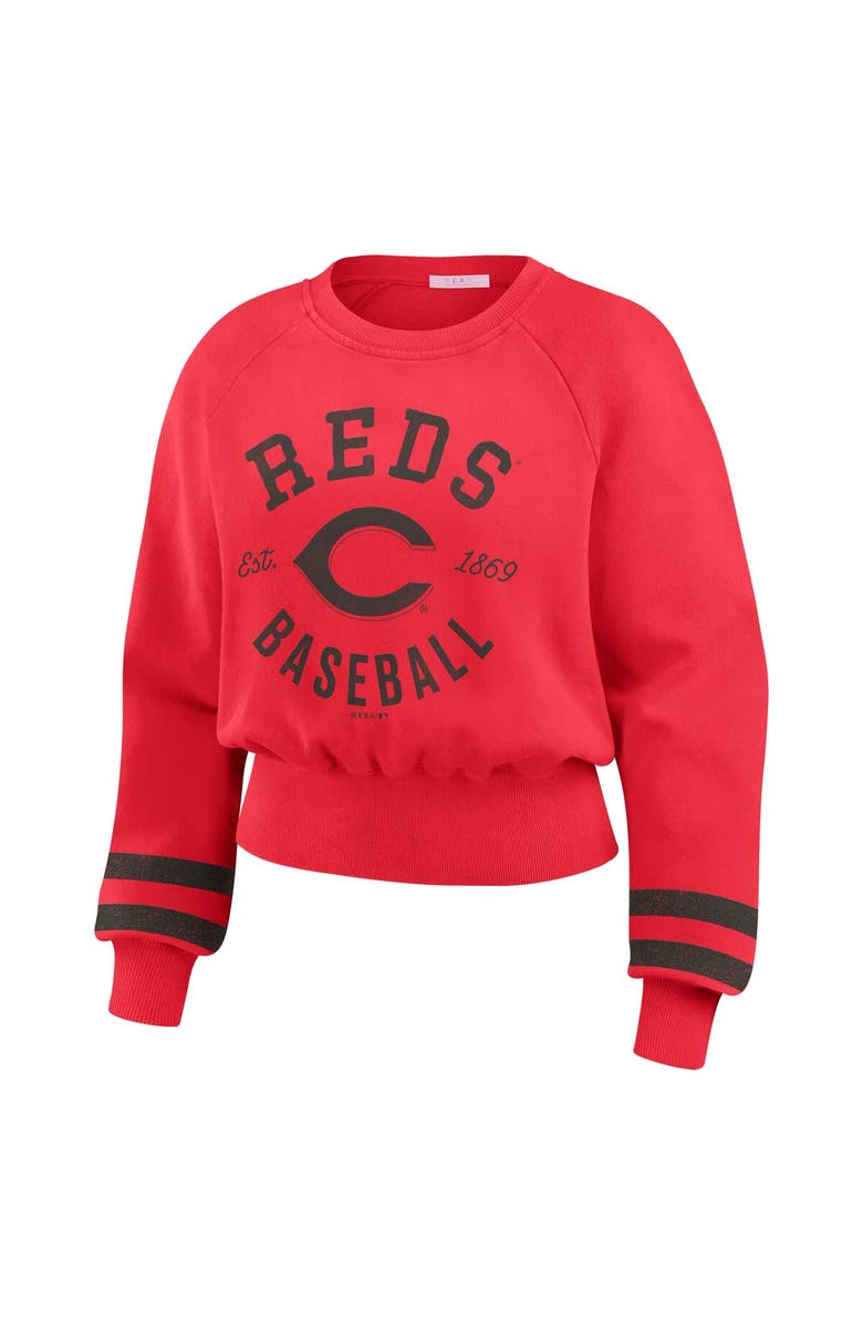 WEAR by Erin Andrews Women's WEAR by Erin Andrews Red Cincinnati Reds Vintage Washed Cropped Pullover Sweatshirt, Alternate, color, Red
