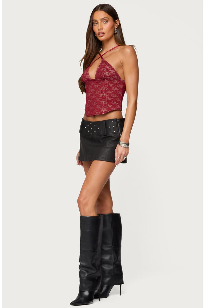 Luella Stud Faux Leather Miniskirt, Alternate, color, BLACK