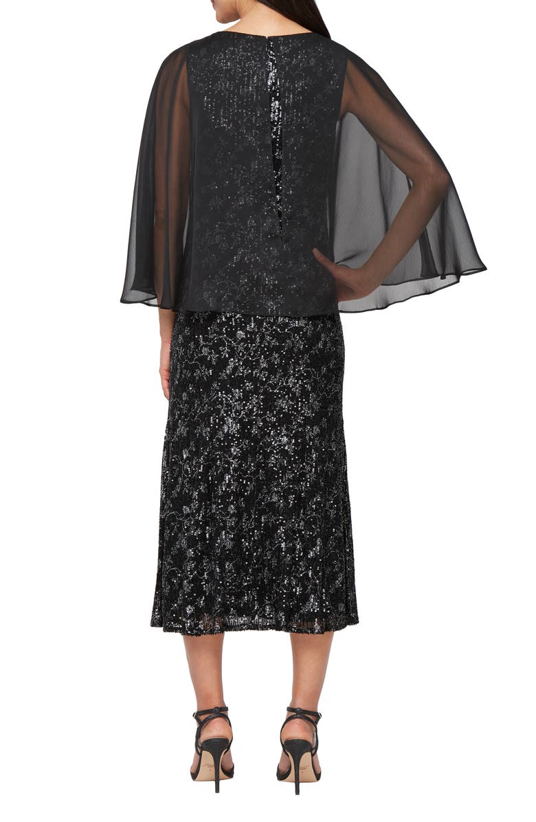 SL FASHIONS Chiffon Overlay Sequin Detail Cocktail Dress, Alternate, color, Black Silver