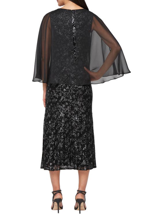Sl Fashions Chiffon Overlay Sequin Detail Cocktail Dress In Black