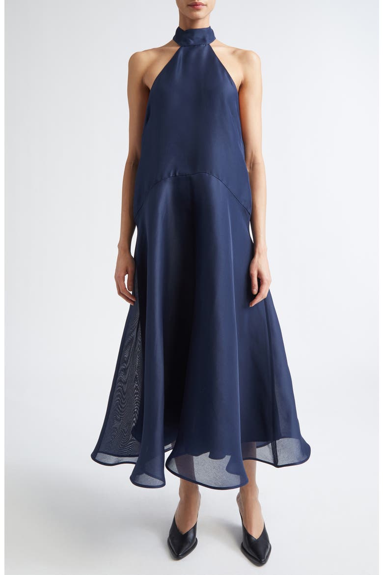 Becca Sleeveless Silk Gown, Main, color, NAVY