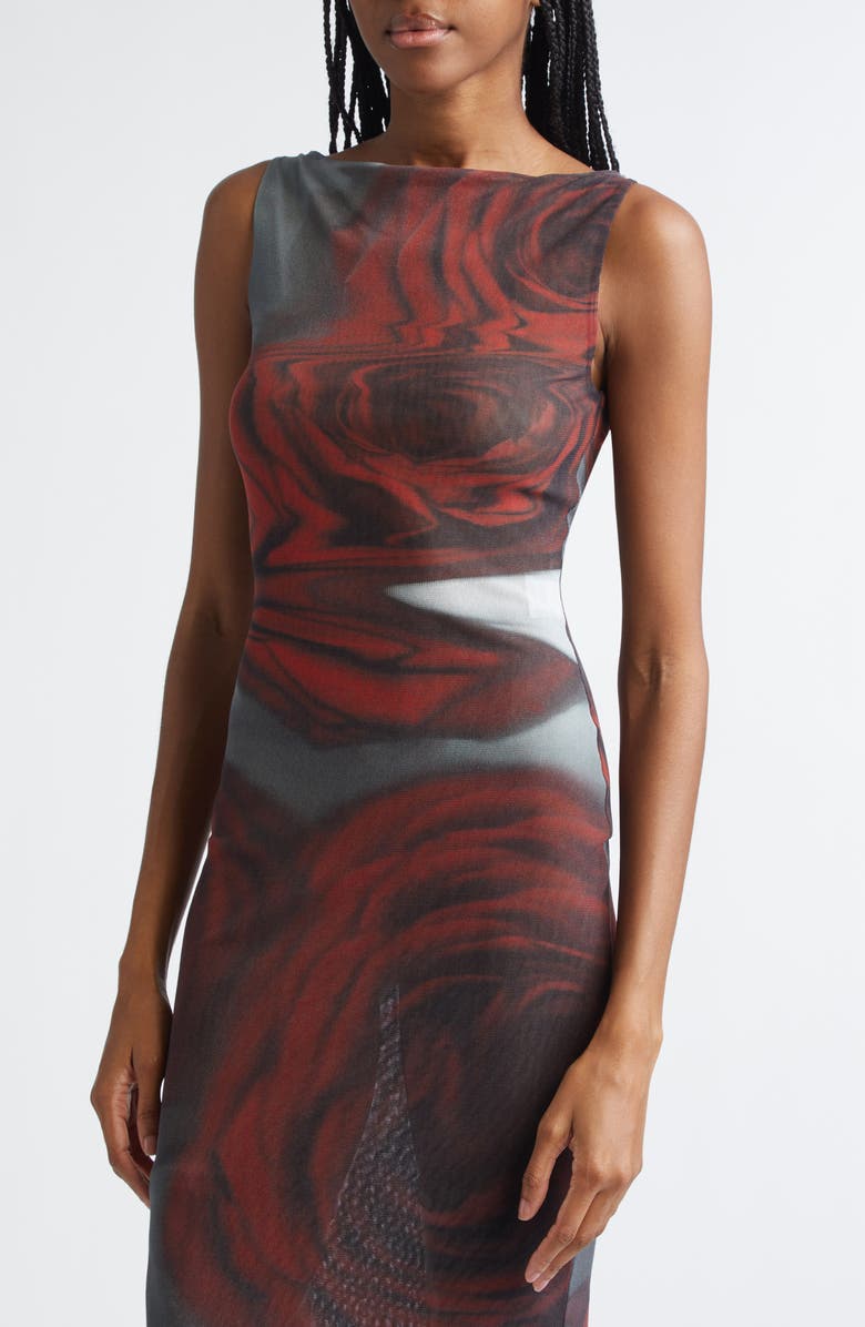 Jean Paul Gaultier Blurry Roses Print Mesh Dress, Alternate, color, White/ Grey/ Red