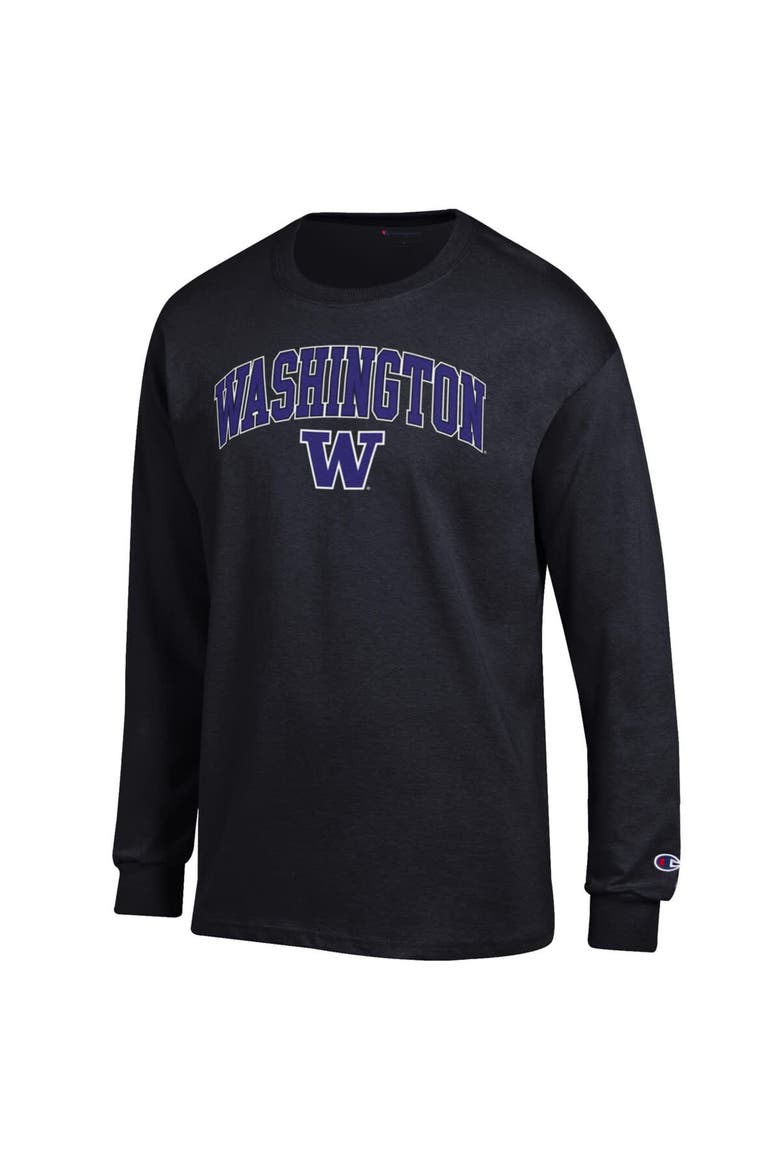 Men's Champion  Black Washington Huskies Arch Over Logo Long Sleeve T-Shirt, Alternate, color, Black