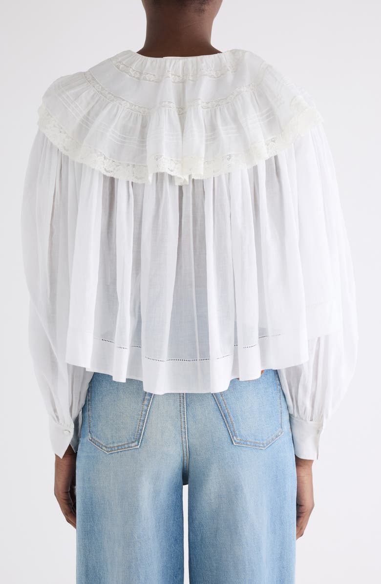 Chloé Lace Trim Cotton Pullover Shirt, Alternate, color, Iconic Milk
