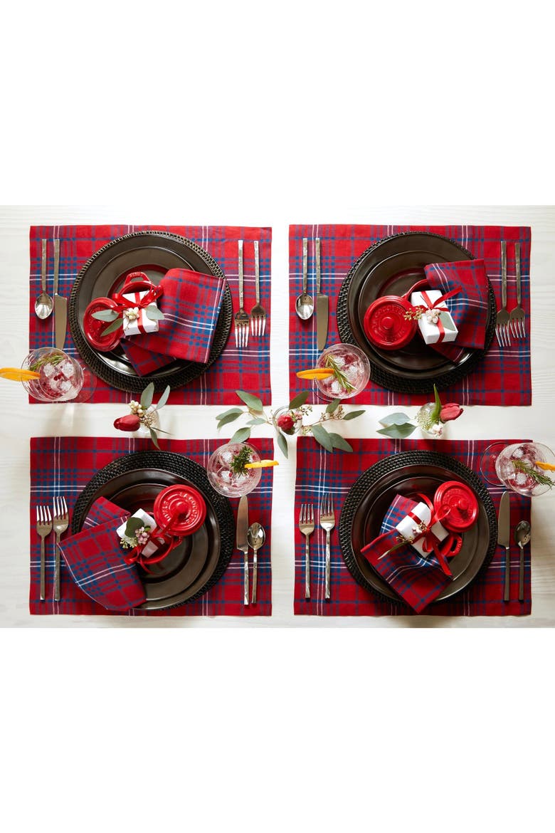 Linen Placemats Set of 4, 14 x 19" - Red Tartan Plaid, Alternate, color, Red and Navy