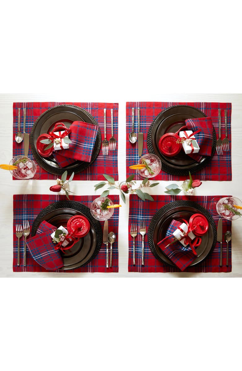 Solino Home Linen Placemats - Red Tartan Plaid, 14" x 19", Alternate, color, Red And Navy
