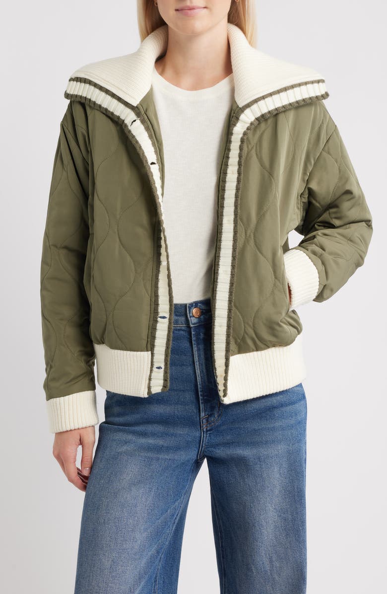 Thread & Supply Knit Collar Quilted Jacket, Main, color, Olive