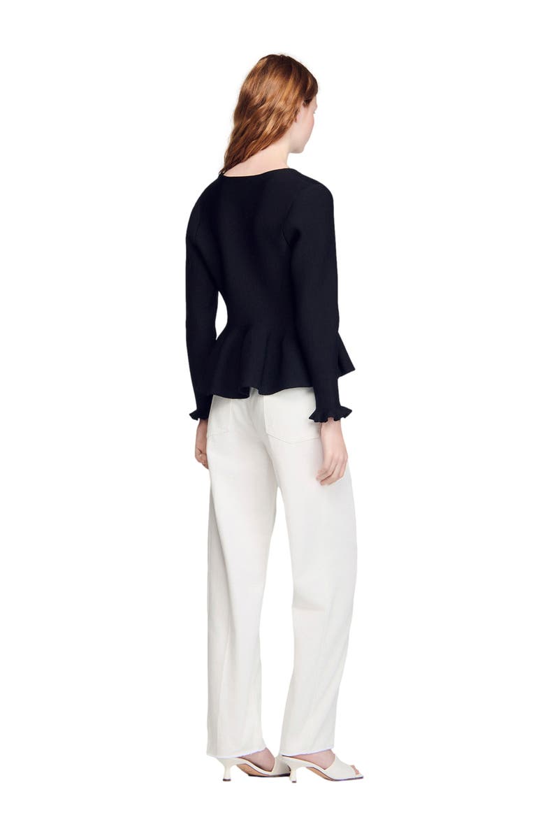 SANDRO Peplum cardigan, Alternate, color, Black
