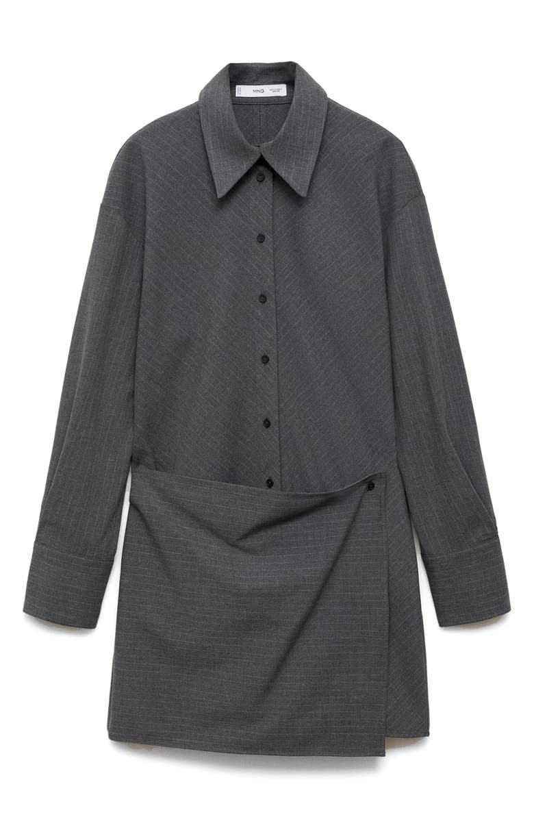 MANGO Pinstripe Long Sleeve Wrap Shirtdress, Alternate, color, 