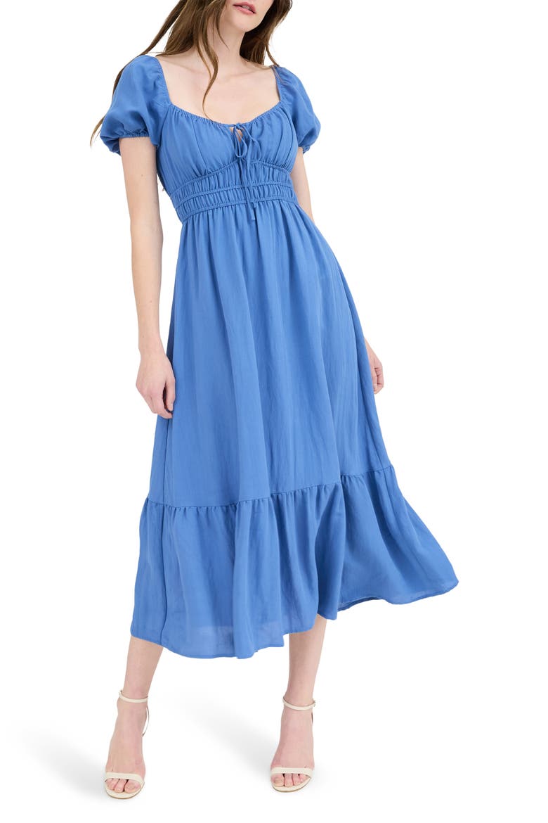 Puff Sleeve Midi Dress, Main, color, DUSTY BLUE