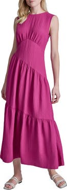 DKNY Sleeveless Crinkled Gauze Tiered Maxi Dress