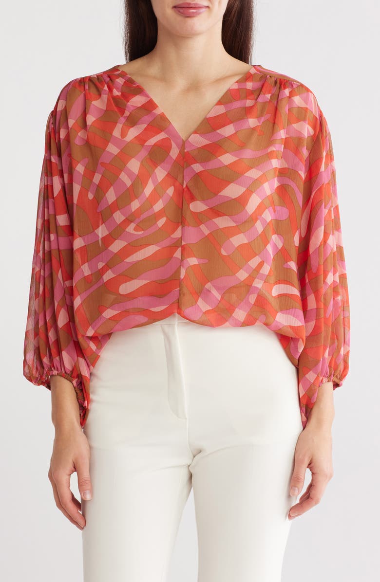 Renee C Sheer Puff Sleeve Top, Main, color, Rust