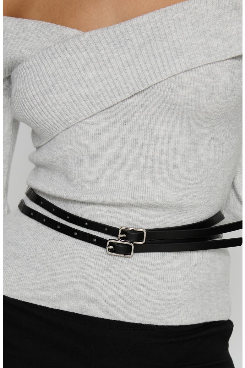 Ellenore Off the Shoulder Belted Sweater, Alternate, color, GREY