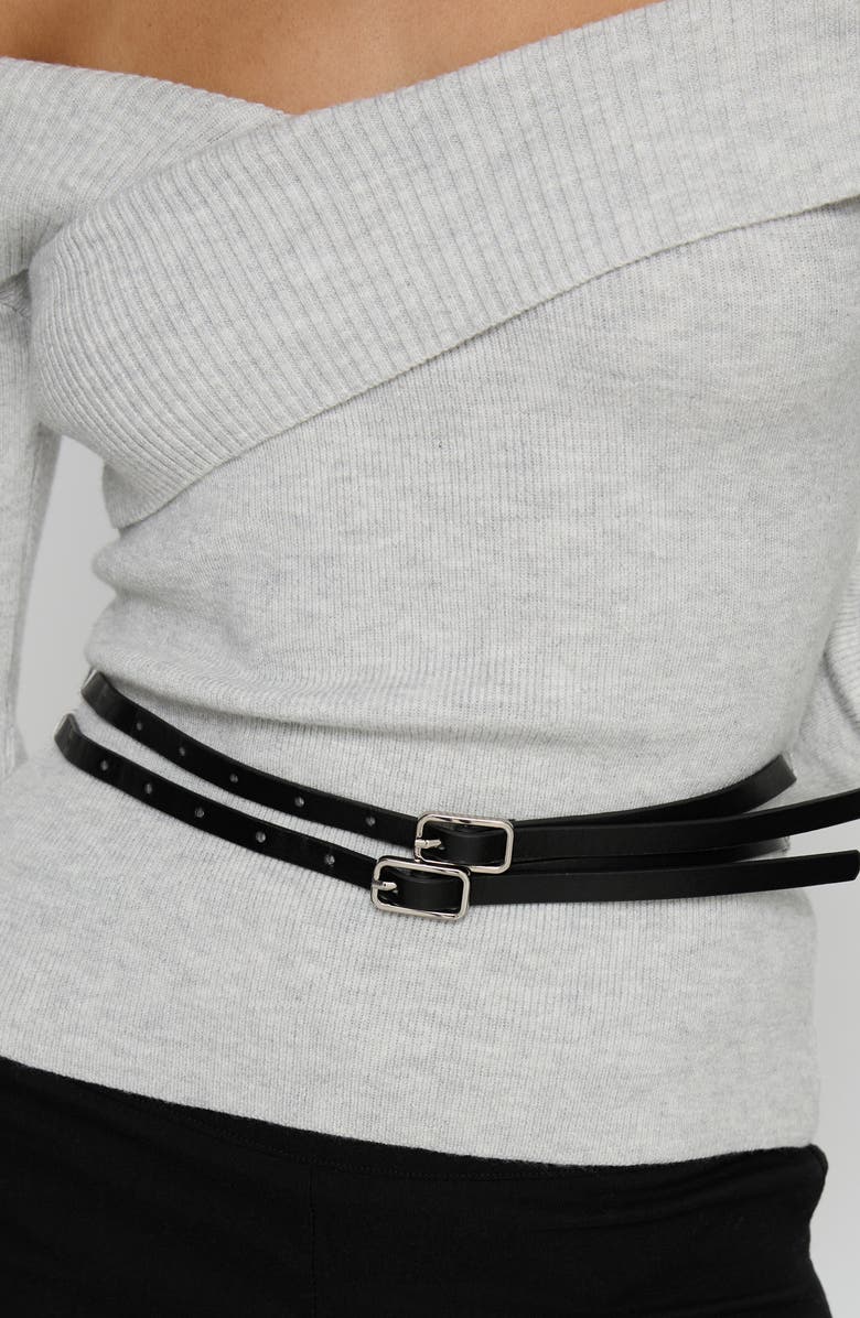 Princess Polly Ellenore Off the Shoulder Belted Sweater, Alternate, color, Grey