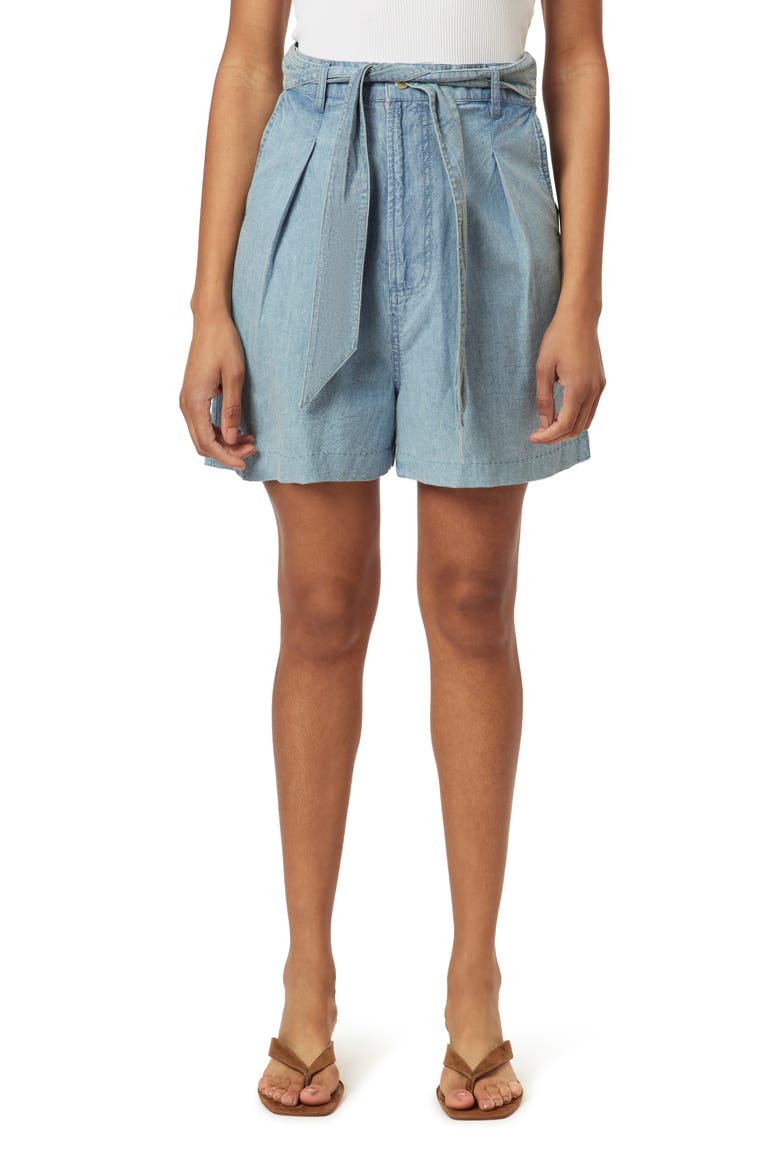 Tie Waist Denim Shorts, Main, color, SHINE A LIGHT