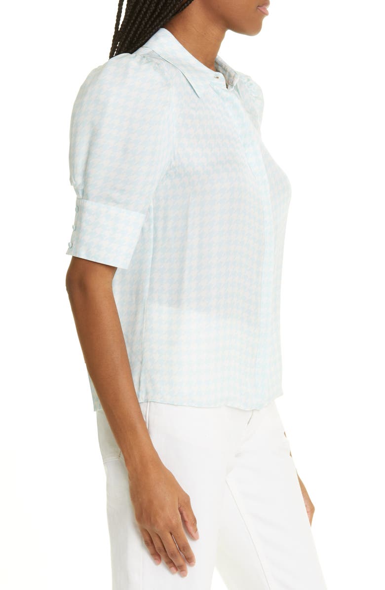 Alice + Olivia Willa Puff Sleeve Silk Button-Up Shirt, Alternate, color, 
