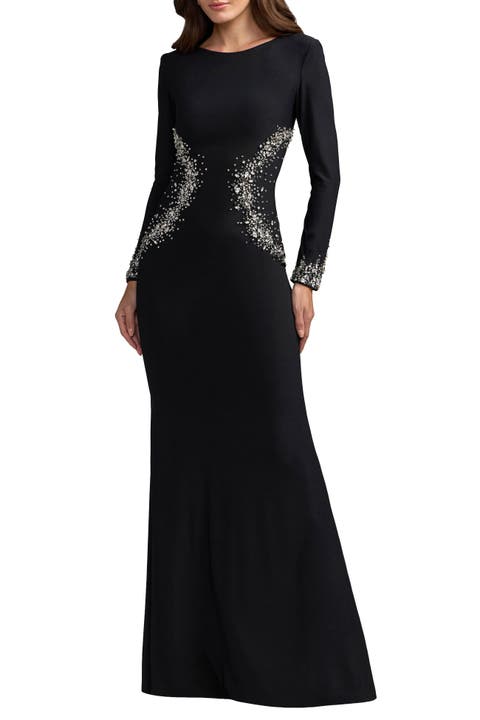 Long Sleeve Embellished Jersey Gown